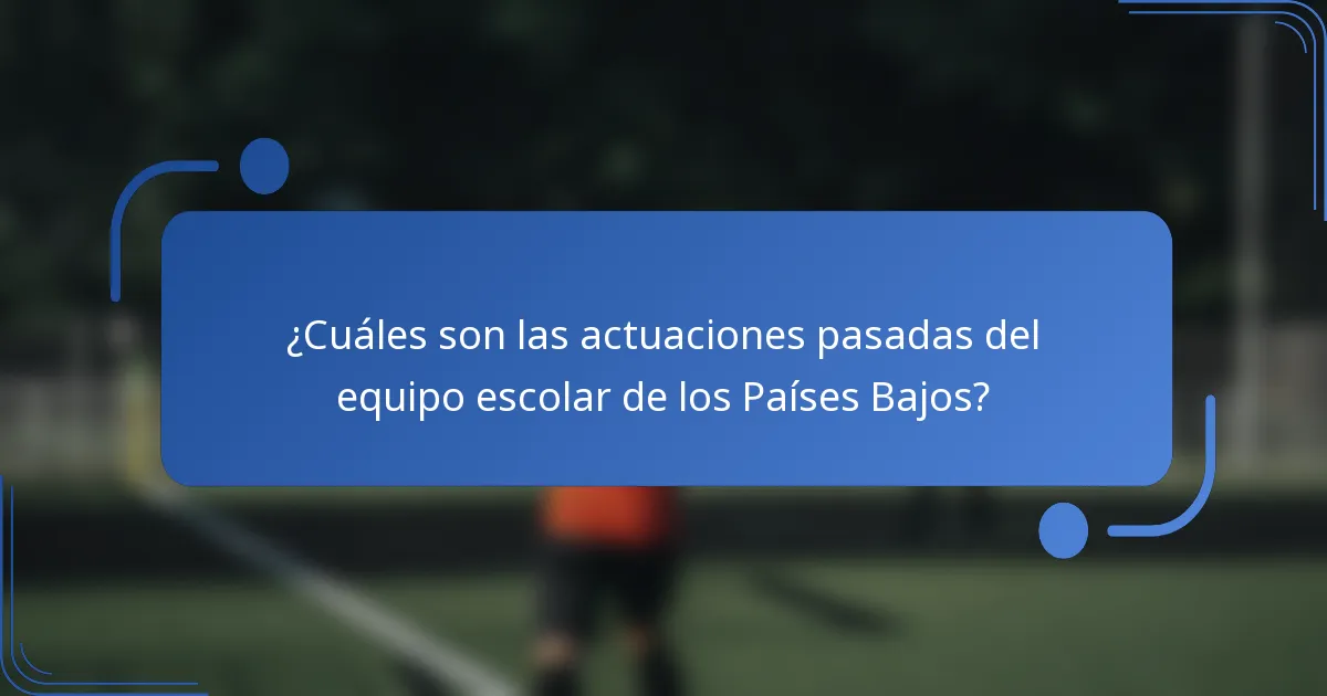 ¿Cuáles son las actuaciones pasadas del equipo escolar de los Países Bajos?