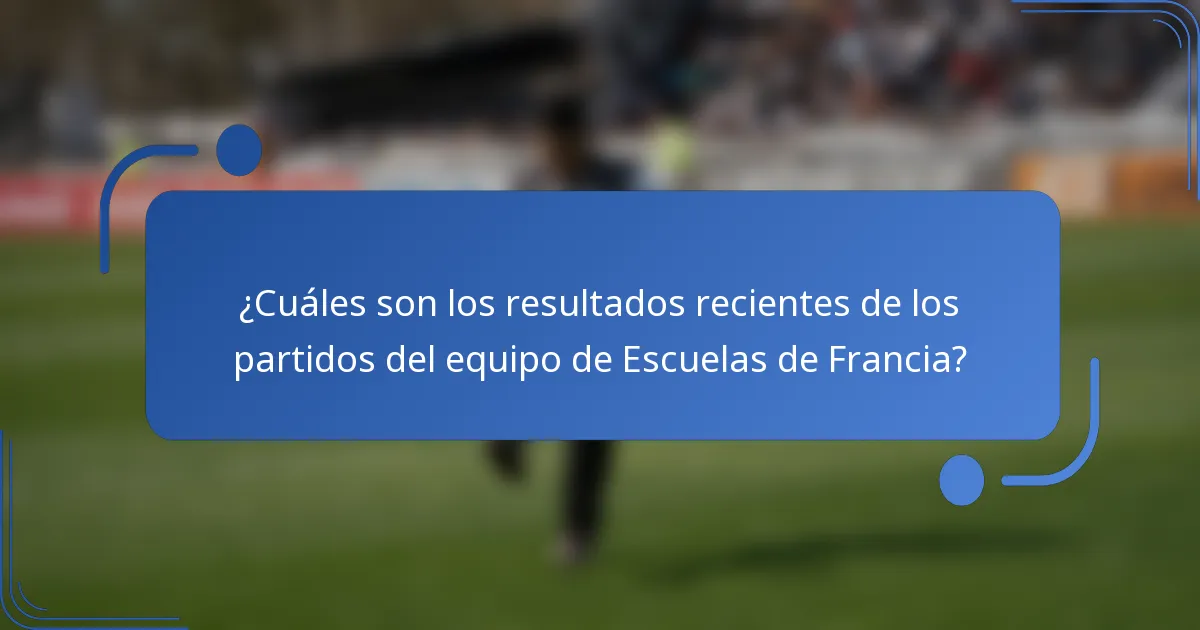 ¿Cuáles son los resultados recientes de los partidos del equipo de Escuelas de Francia?