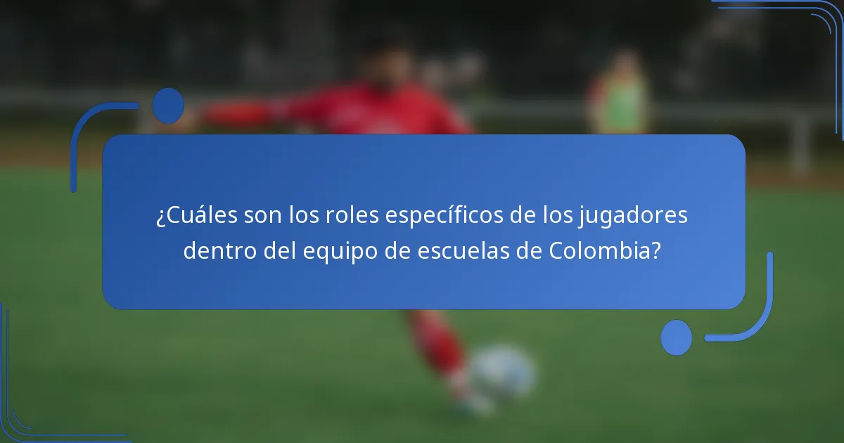 ¿Cuáles son los roles específicos de los jugadores dentro del equipo de escuelas de Colombia?