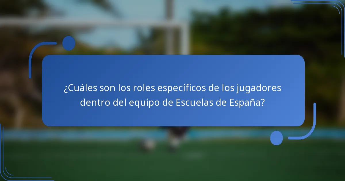 ¿Cuáles son los roles específicos de los jugadores dentro del equipo de Escuelas de España?